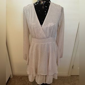 Mini Dress Sz Large Sheer & Lined Layer Bottom Ruffle w Long Sheer sleeve